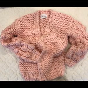 Soft pink chunky cardigan sweater